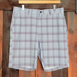 PGA TOUR Men's Size 34 Blue White Pink Glen Plaid Stretch Golf Shorts